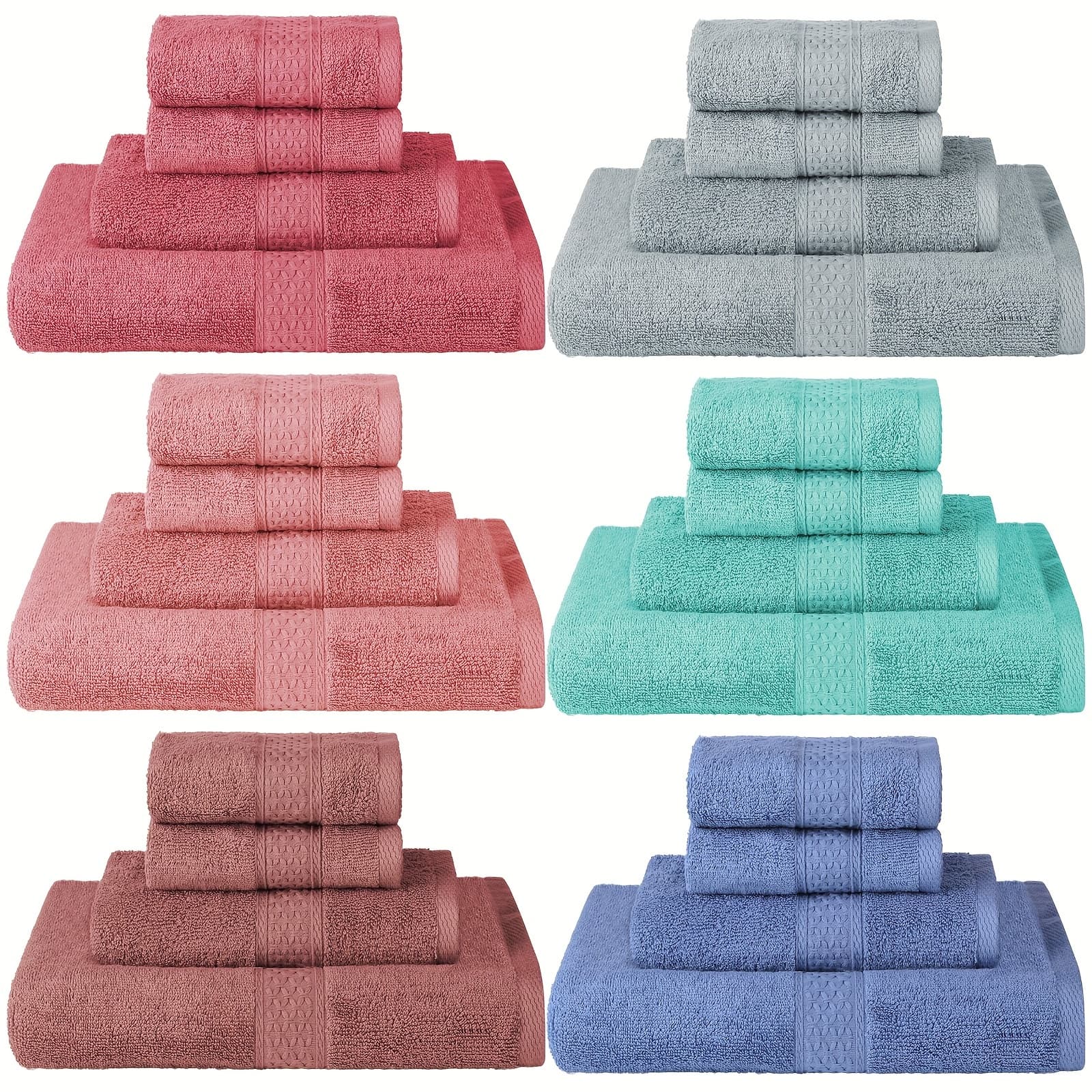 TEMU 24pcs Cotton Towels In , Includes 6 Bath Towels, 6 Hand Towels, 12 Washcloths, Soft, Absorbent, For Bathroom, Beach, Kitchen, Hotel, Spa