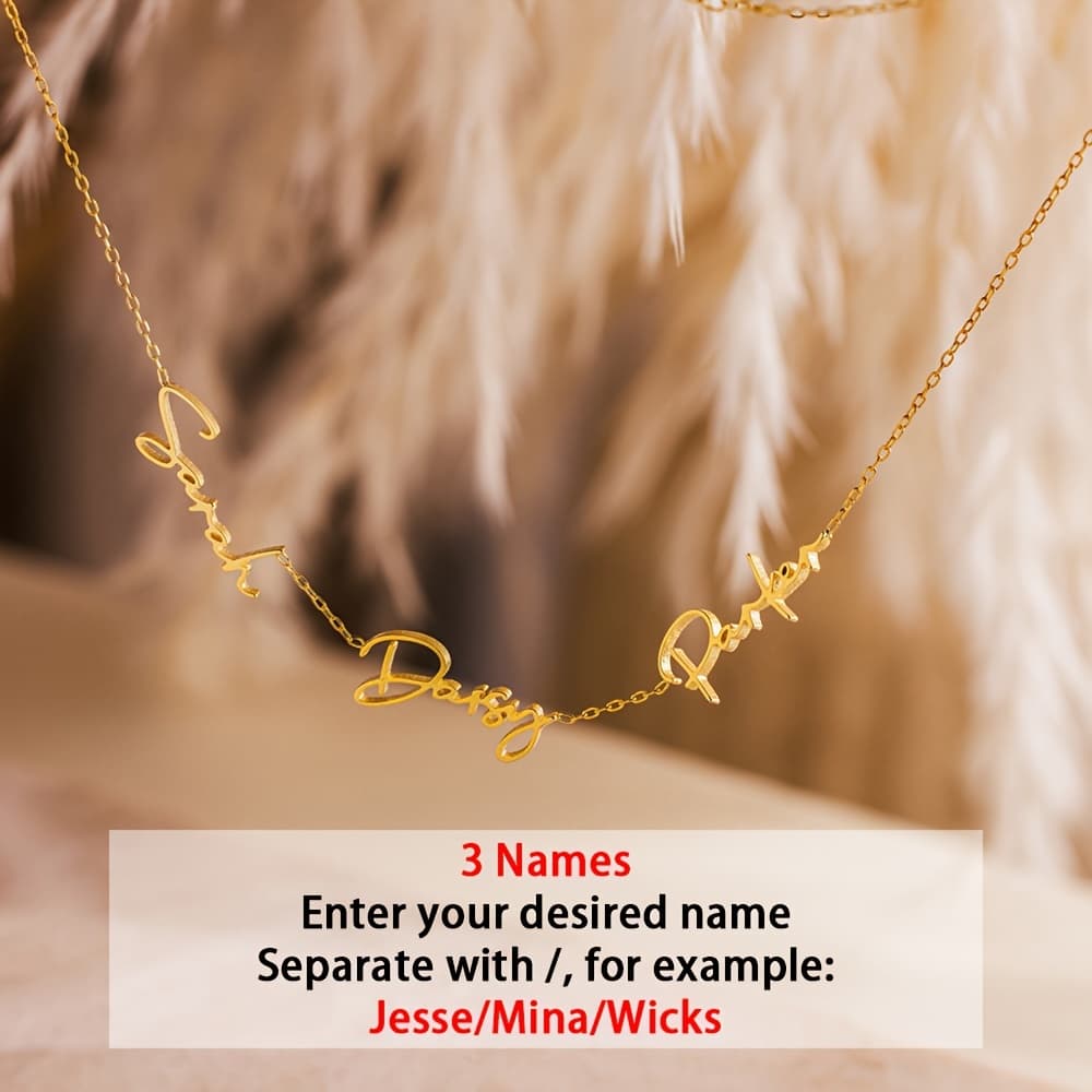TEMU Personalized 18k Gold-plated Necklace, Customizable With 3 English Names - Women's Name Pendant For Girlfriend As Birthday Gift Or Holiday Present (christmas/valentine)