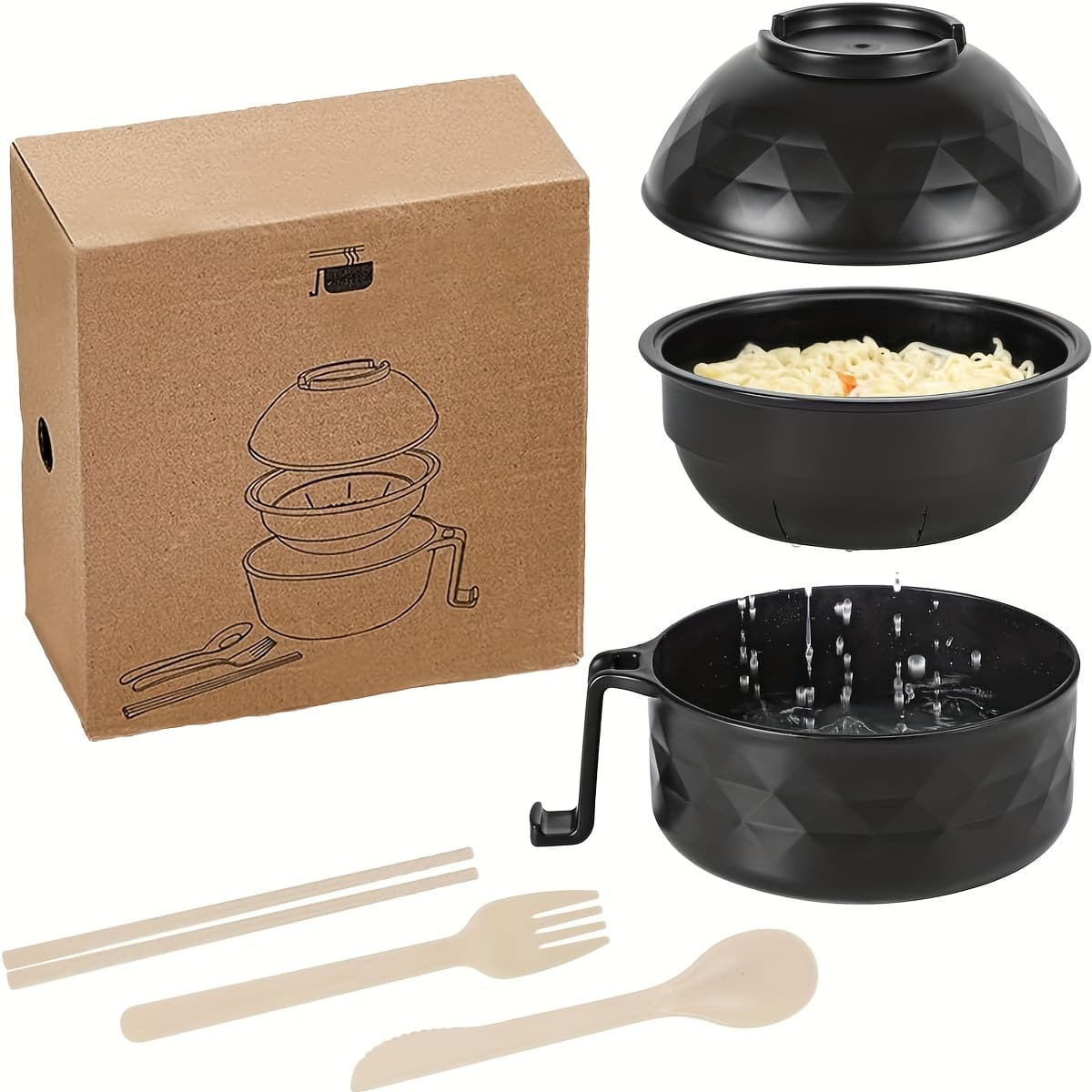 TEMU 1pc Microwave Ramen Cooker, Ramen Bowl, Microwave Noodle Bowl, Ramen Bowl With Chopsticks And Spoon, College Dorm Room Essentials For Girls For Boys, Apartment Essentials (black)