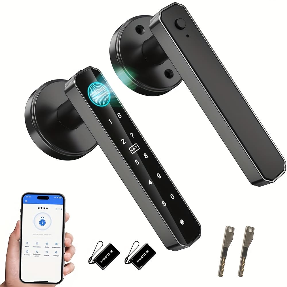 TEMU Smart Door Lock Fingerprint, Keyless Entry Door Lock With Handle, App/ic Cards/codes/keys/ Biometric Electronic Keyless Entry Lock For Bedroom Office