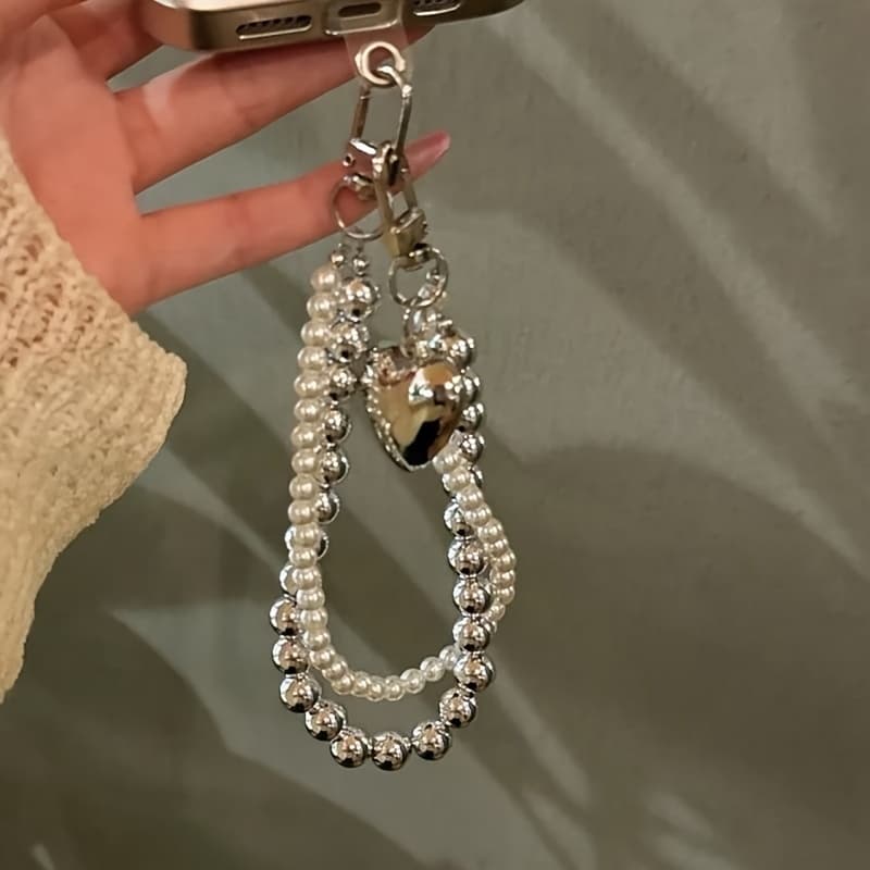 TEMU Ins Cold And Simple Pearl Double Chain Chain Suitable For Phone Cases Universal Hanging Chain Camera Chain