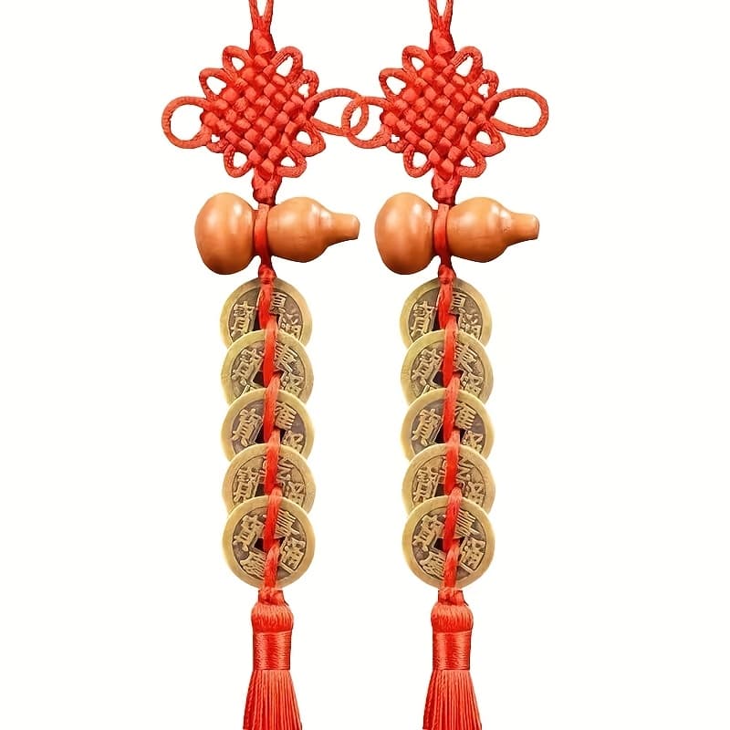 TEMU 2pcs 5 Emperors Money Authentic Gourd Pendant Copper Coin Shui Talisman Amulet