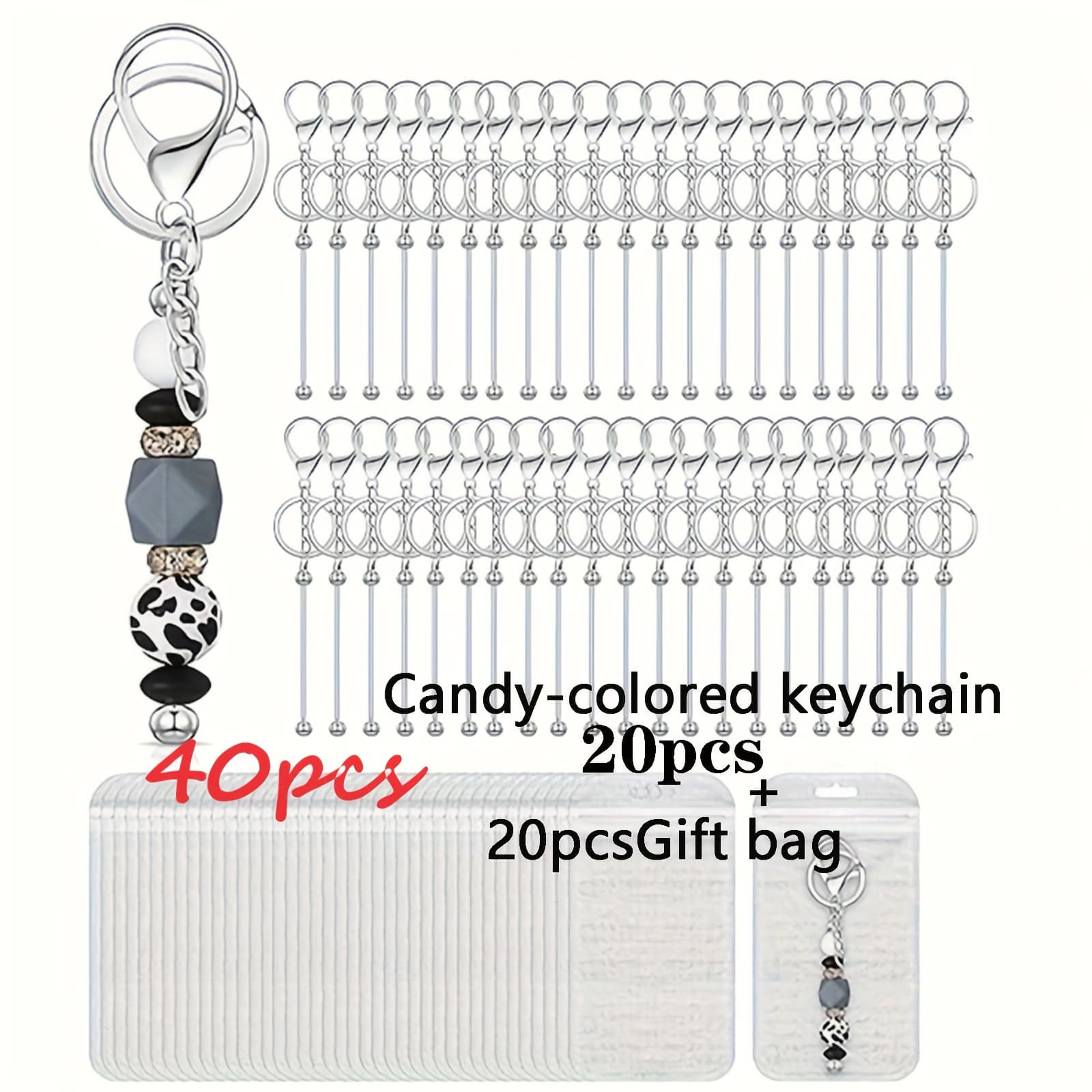 TEMU 20pcs/ 40pcs Keychain Set, Including 10 Colorful Keychains + 10 Packaging Bags. Colors. Suitable For Handmade Items, Party Gifts, Valentine's Day, Halloween, Christmas And Other Festival Gifts.