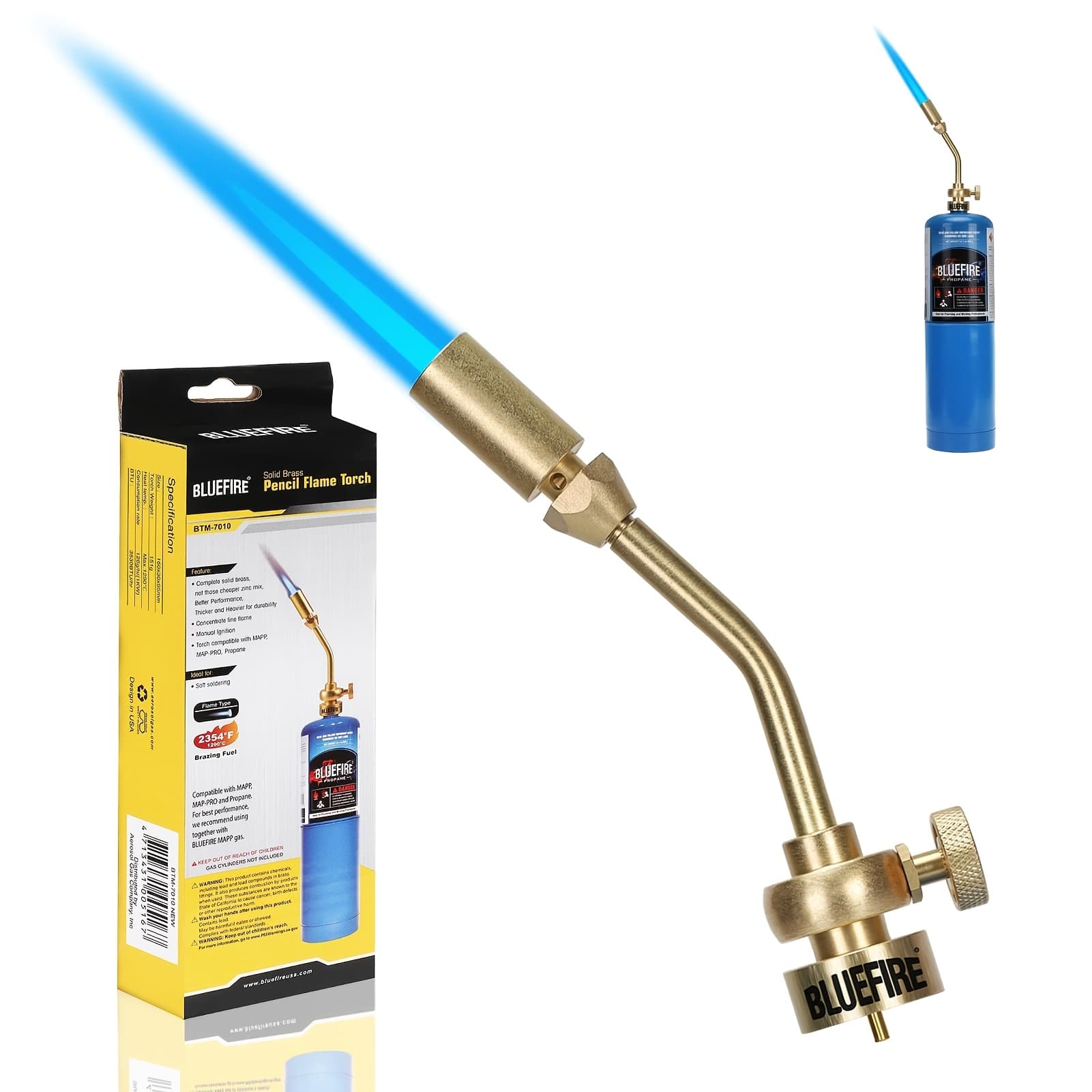 TEMU Solid Brass Jumbo Pencil Flame Gas Welding Torch Head Nozzle Version By Map Pro Propane Cga600 Cylinder Bottle (torch Only)