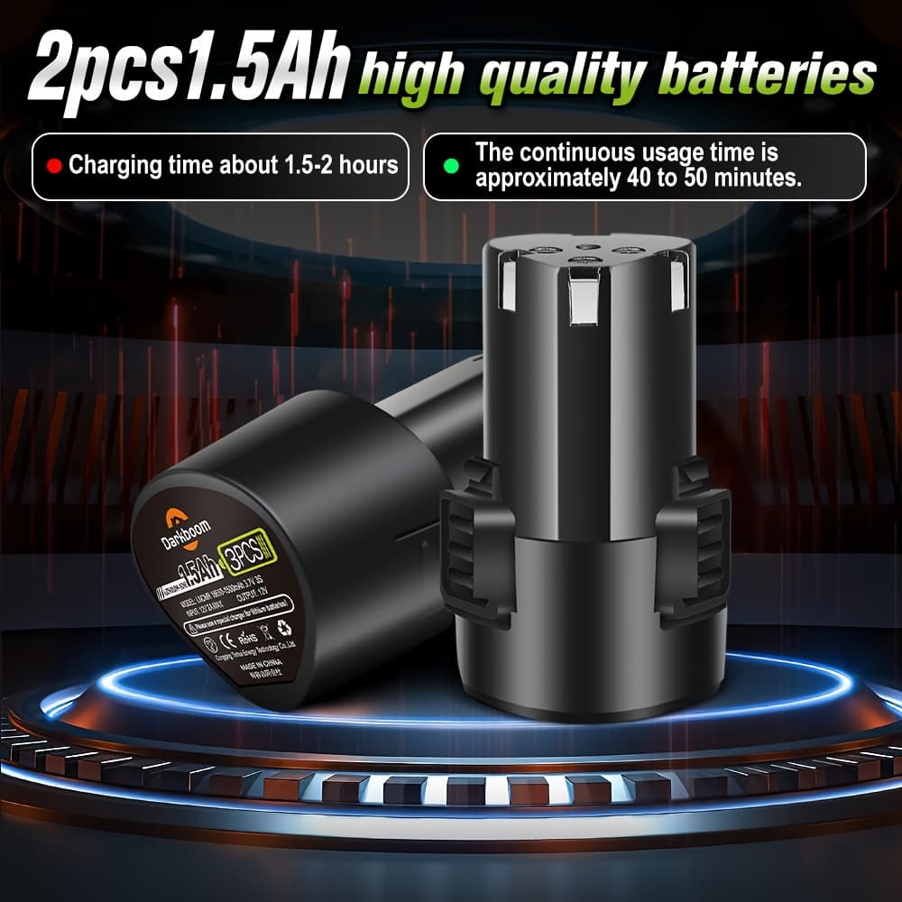TEMU 2pcs Upgraded 12v Batteries, 1500mah Battery For 12v Cordless Power Tools, Battery Packs For Pole Saws, , , Cordless Drills, Buffers & Polishers, Includes 100v~240v Charger