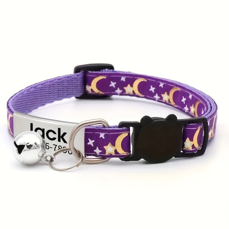 TEMU [custom Product!!!] Personalized Cat Collar, Star And Moon Pet Kitten Collar , Custom Engraved Cat Id Tag Pendant - Perfect Gift For Your Pet!