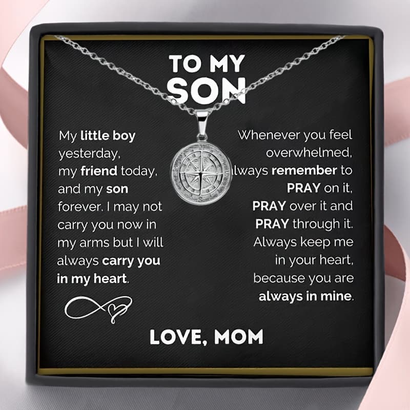 TEMU To My Son Compass Pendant Gift, Son Necklace From Mom, Birthday Gifts, Graduation Gifts, Christmas Gifts