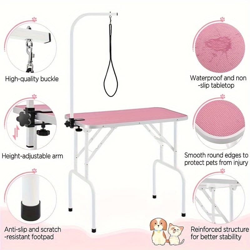 TEMU Desk Holder Stainless Steel Pet Dog Grooming Table Bracket Arm Height Adjustable Telescopic Table Hanger Pet Additions