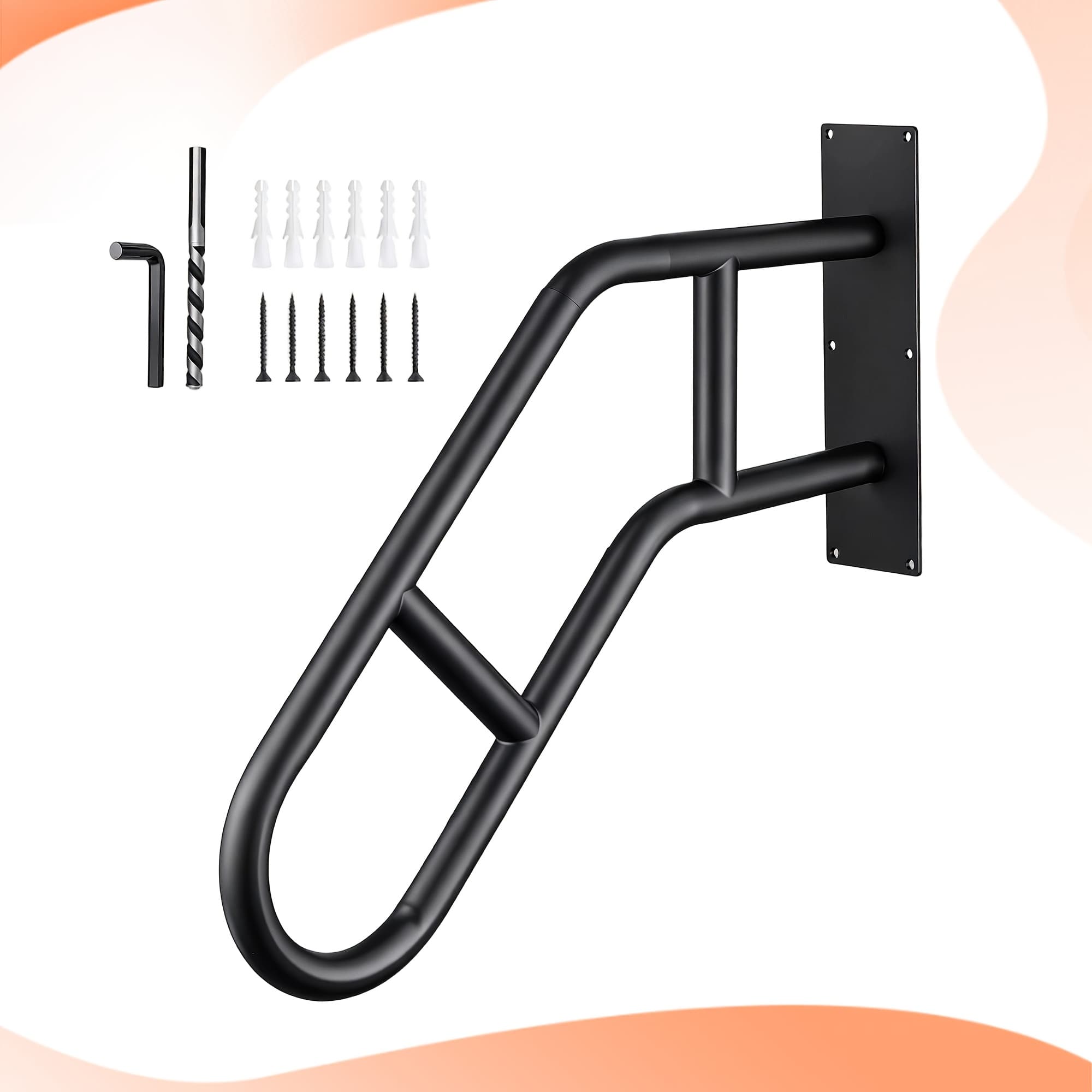TEMU Hand Rails For Outdoor Steps | U-shaped Wall Mount Stair Handrails For 1-3 Steps Porch, Deck, Garage & Garden Grab Bar Safety With Matte Finished For Elderly, Disabled, Pregnant Women - Black