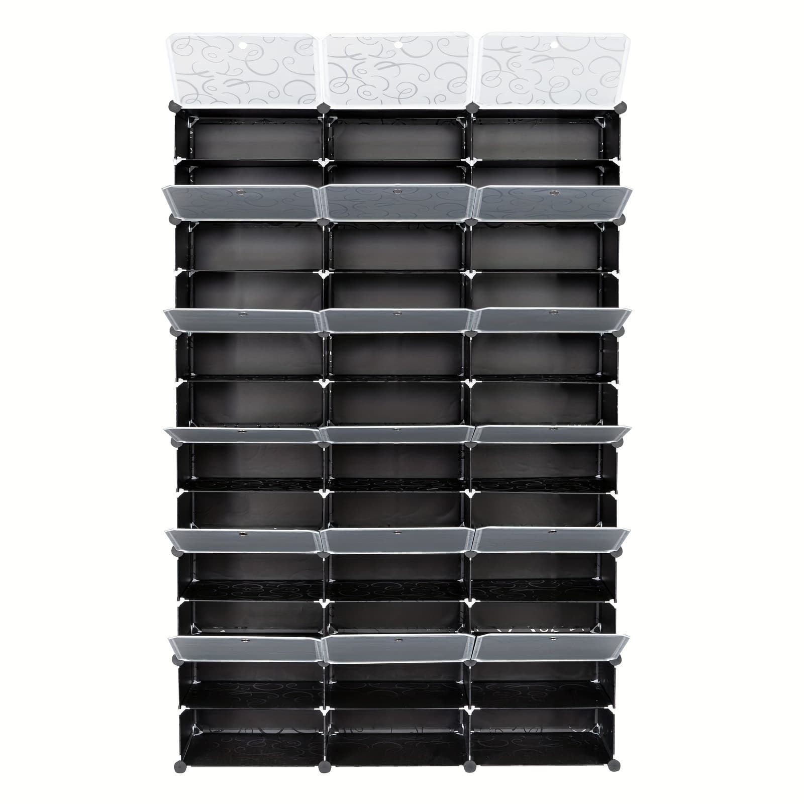 TEMU 3 12 Layers 36 Grids Grid Size 40*30cm Magic Cube Piece Shoe Cabinet Plastic Steel Wire 122*32*180cm Translucent Pattern Door Black Pattern Cabinet Deformable Style