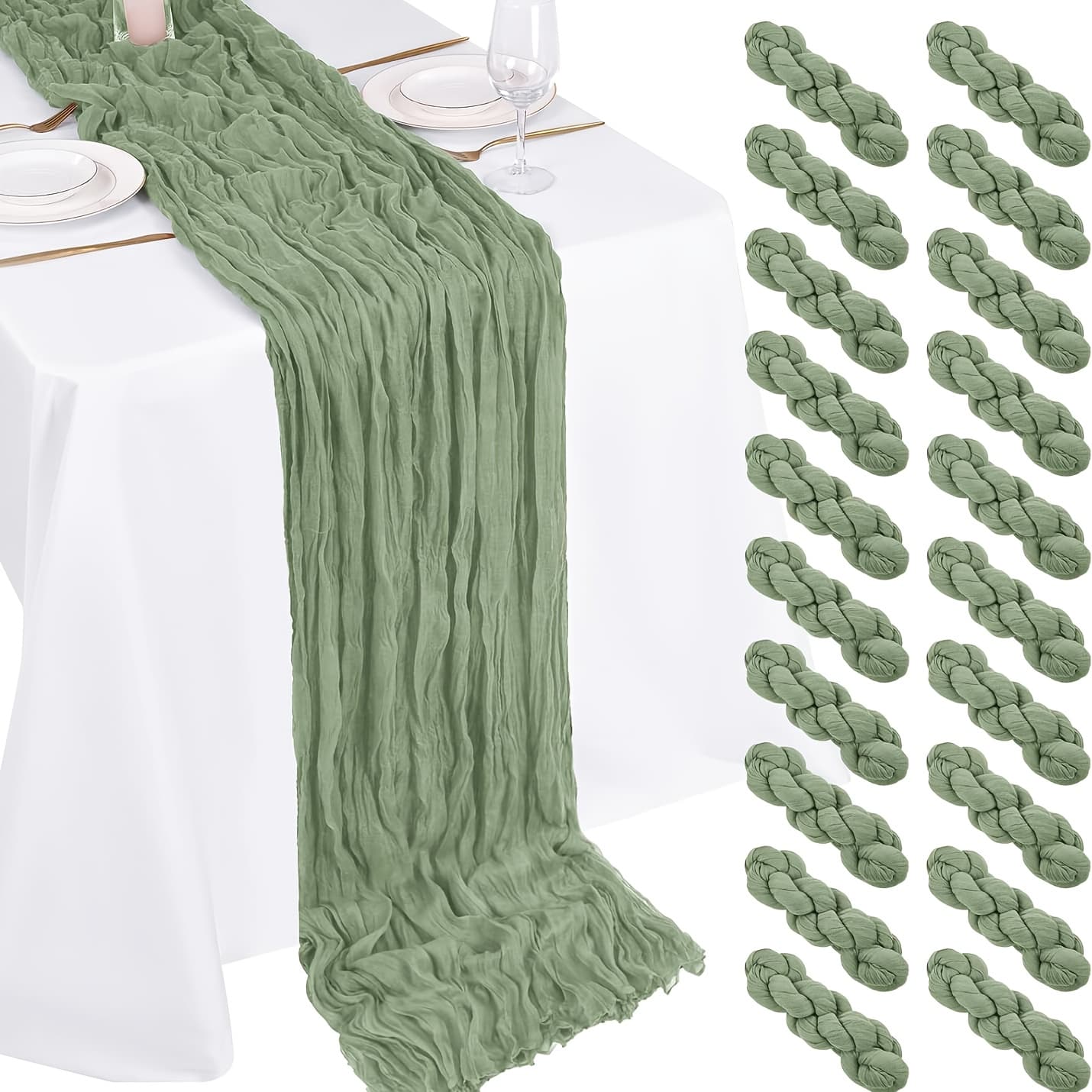TEMU Of 20 Cheesecloth Table Runners - Measuring 15.5x120 Inches, Ideal For Bohemian Showers, Bridal Celebrations, Weddings, Summer , And Rustic Farmhouse Decor
