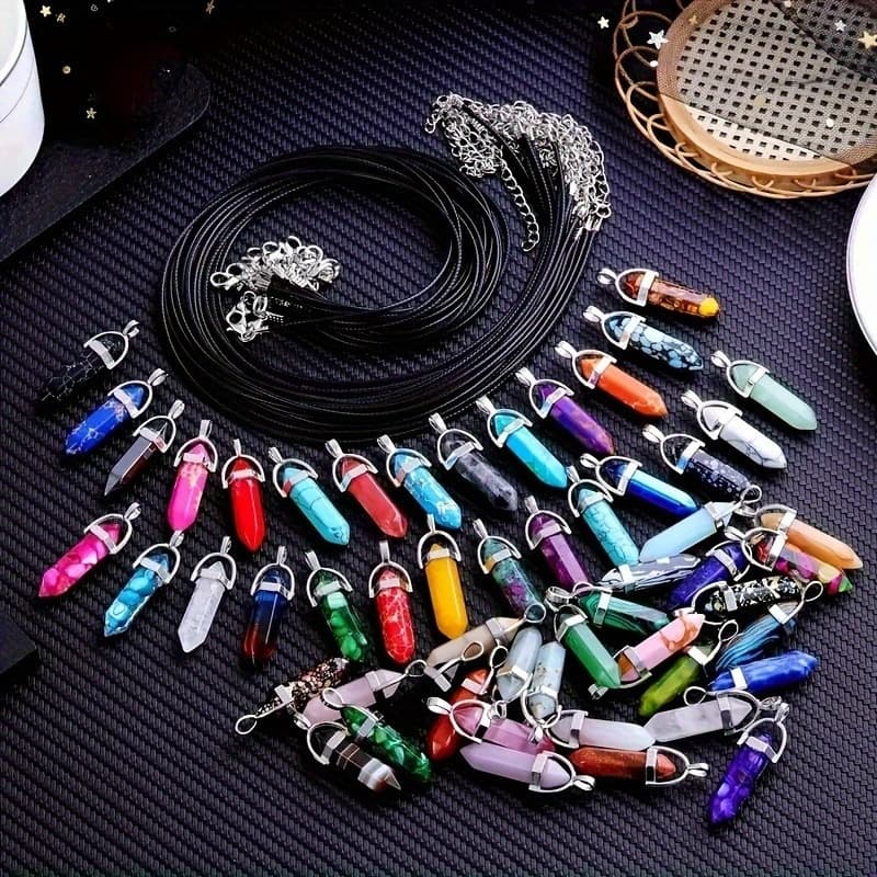TEMU 40pcs Multicolor Pendant Set - Black Pu Ropes - Jewelry Gift Set (20 Pendants + 20 Chains) - For - Making & Fashion Accessories - Ideal Gift For Birthday & Holidays