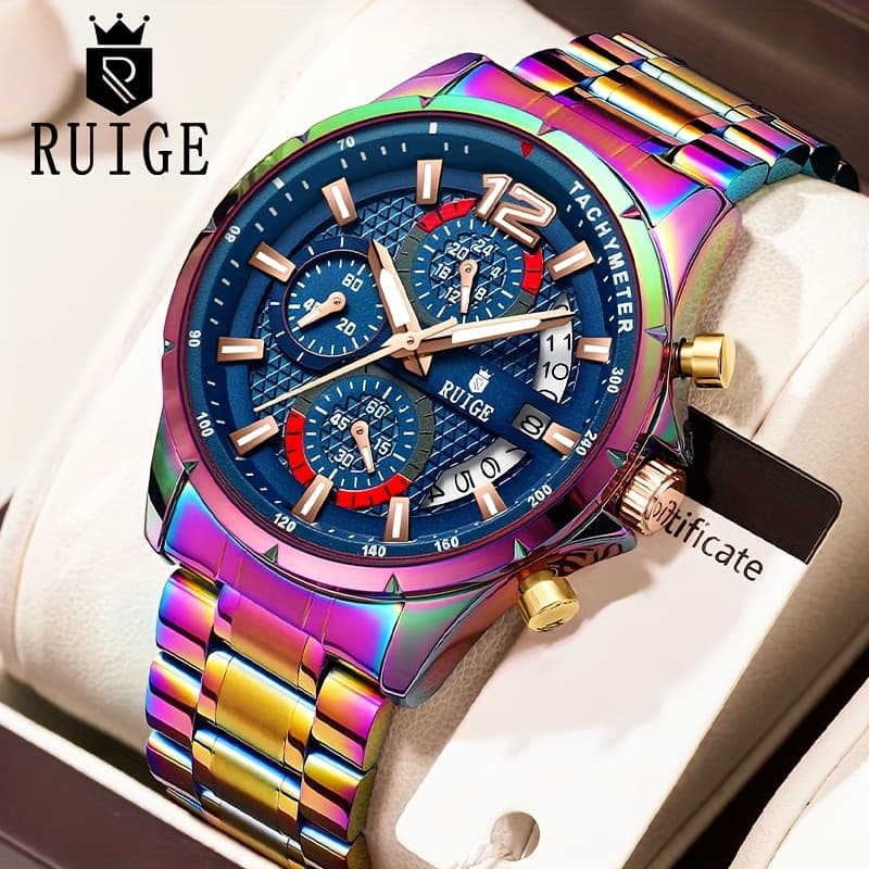 TEMU Ruige Trendy And Fashionable Quartz Women's Watch, Date Display With Fashionable Night Light Function, Trendy And Cool Design , Vibrant And Colorful Colors For Women's Party Gifts N3-3