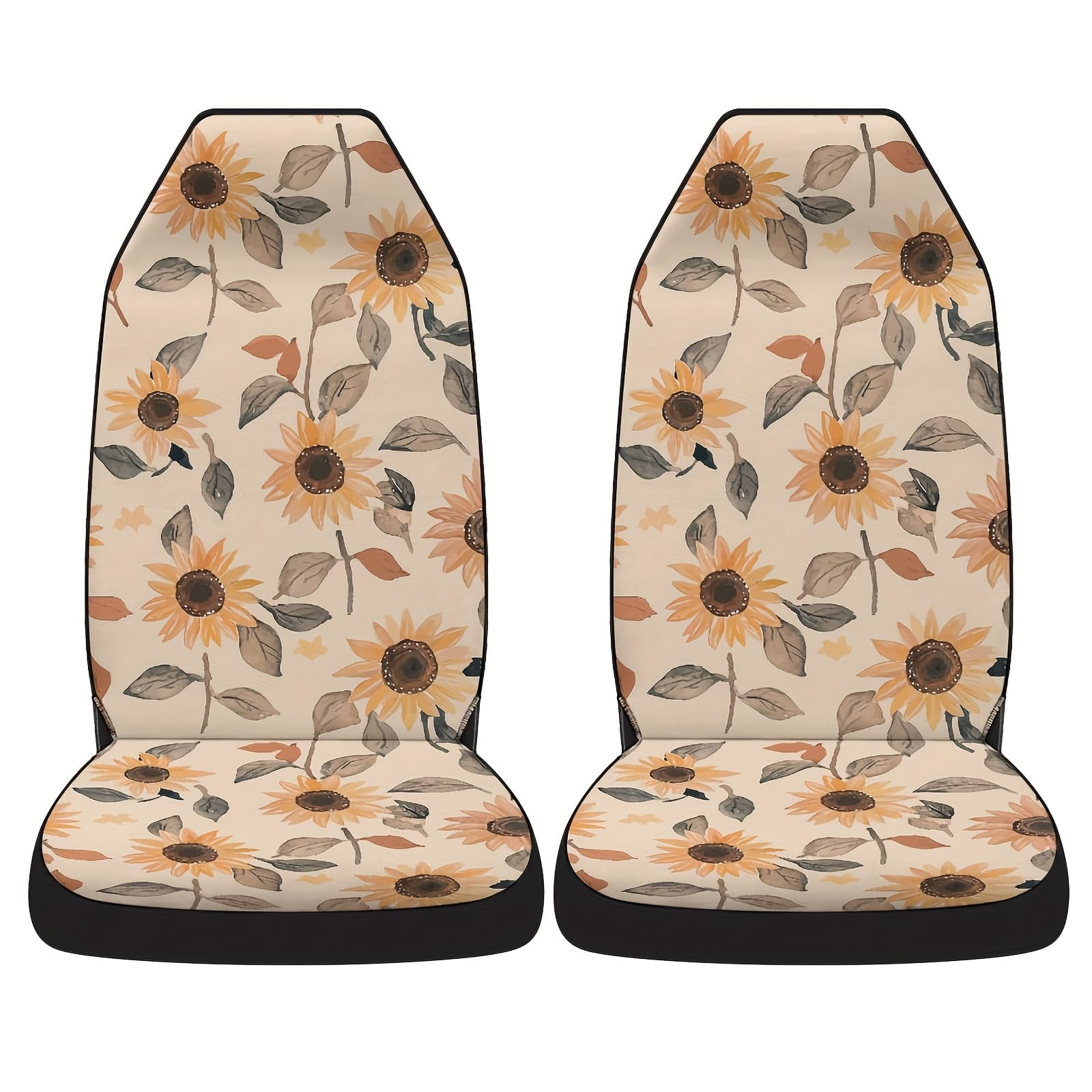 TEMU 2pcs Sunflower Hand-painted Floral Oil Painting Print Car Single Seat Covers, Suitable For Most Sedans And