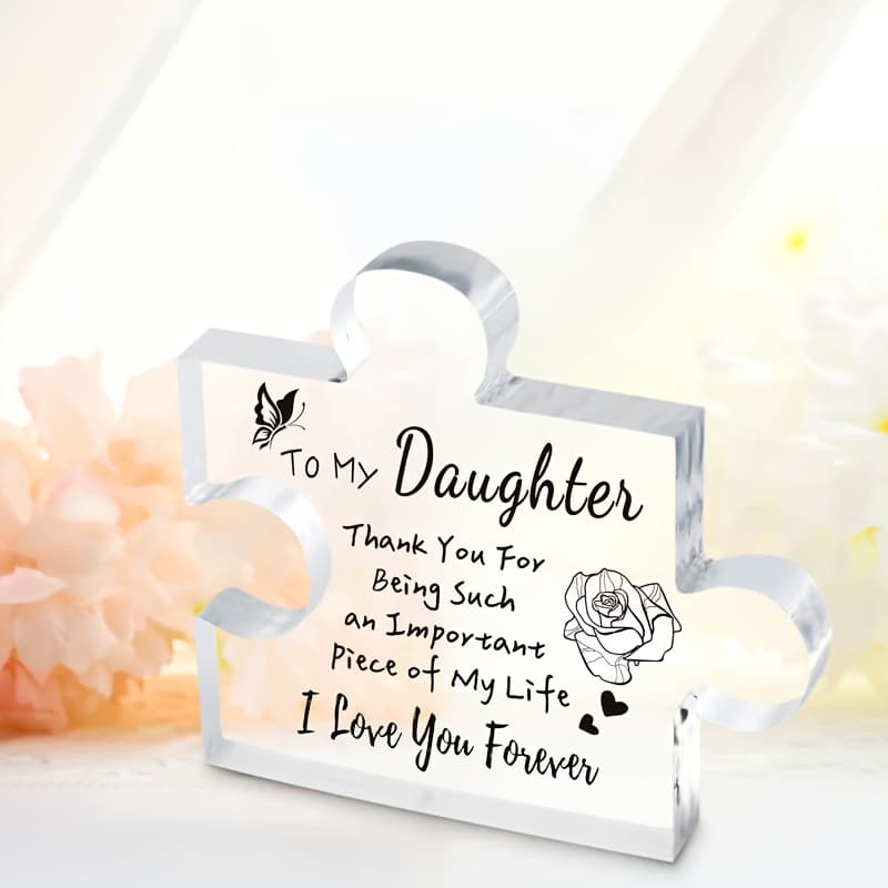 TEMU 2d Flat, Daughter Gift From Mom & Dad - Acrylic Puzzle Plaque With Name/text, Suitable For Mothers Day, Birthday, Graduation, Wedding - Desk Decorations For, Office, Wedding Table Centerpiece -