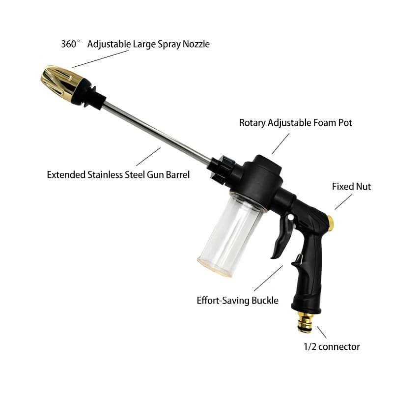 TEMU 1pc High-pressure Water Gun With Three-speed Adjustable Foam Lance, Garden Water Sprayer, Durable Plastic, Drop-resistant And -proof