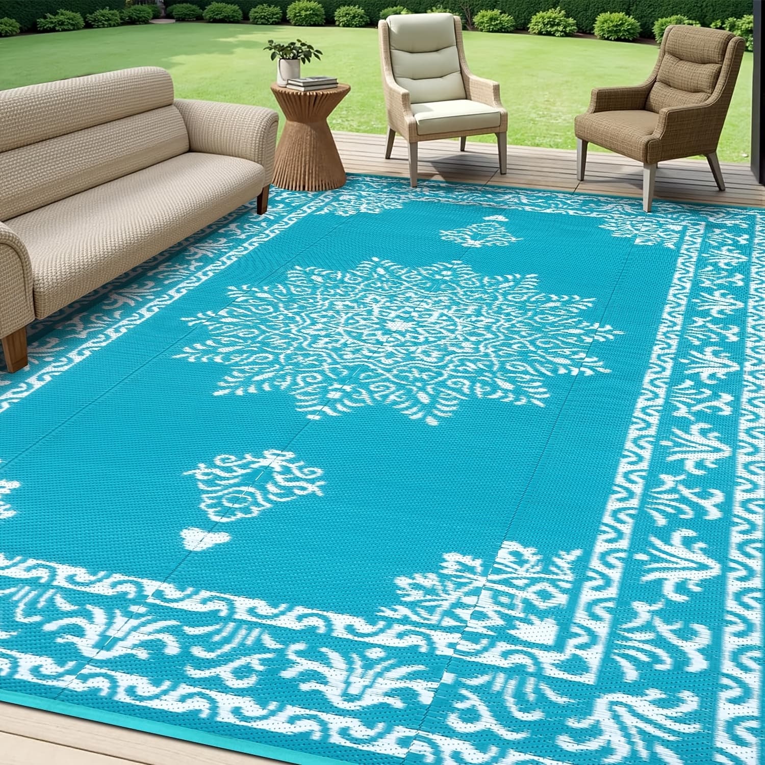 TEMU Outdoor Rug, Plastic Straw Patio Rug, Reversible Backyard Carpet Uv Resistant Portable Rv Mat, Large Indoor Outdoor Rug For Patio, Porch, Deck, Balcony