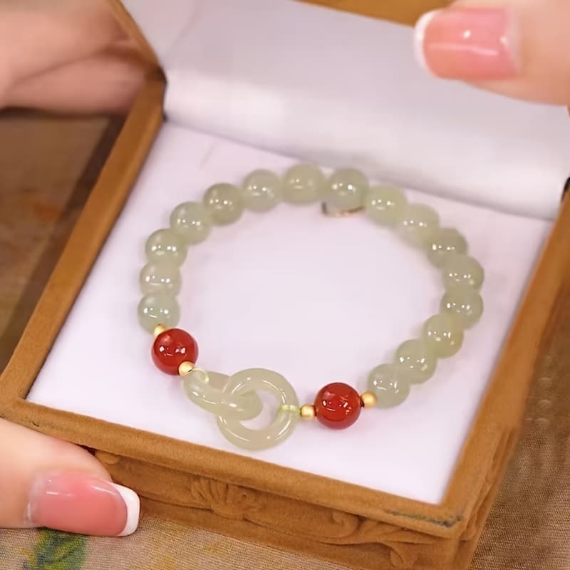 TEMU Fashion Double Ring Interlocking Beaded Bracelet For Women Girl Fashion Natural Bracelet To Love Jewelry Gifts