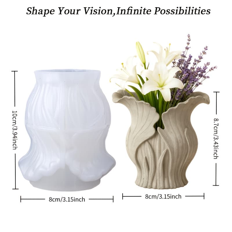 TEMU Resin Silicone Mold Plant Shaping Mold – With Flowing Natural Texture Decoration – Easy Demolding, Reusable For Concrete/gypsum/resin Vase Making. Flexible Silicone Material