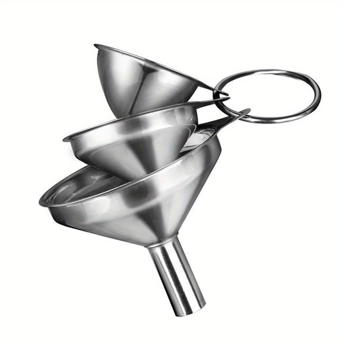 TEMU 3pcs Stainless Steel Funnel Set - Wine & Oil Dispensers, Kitchen Liquid Dividers For Pouring, Food Contact Safe, Ideal For Home & Bar Use, | Modern Kitchenware | Durable Kitchenware