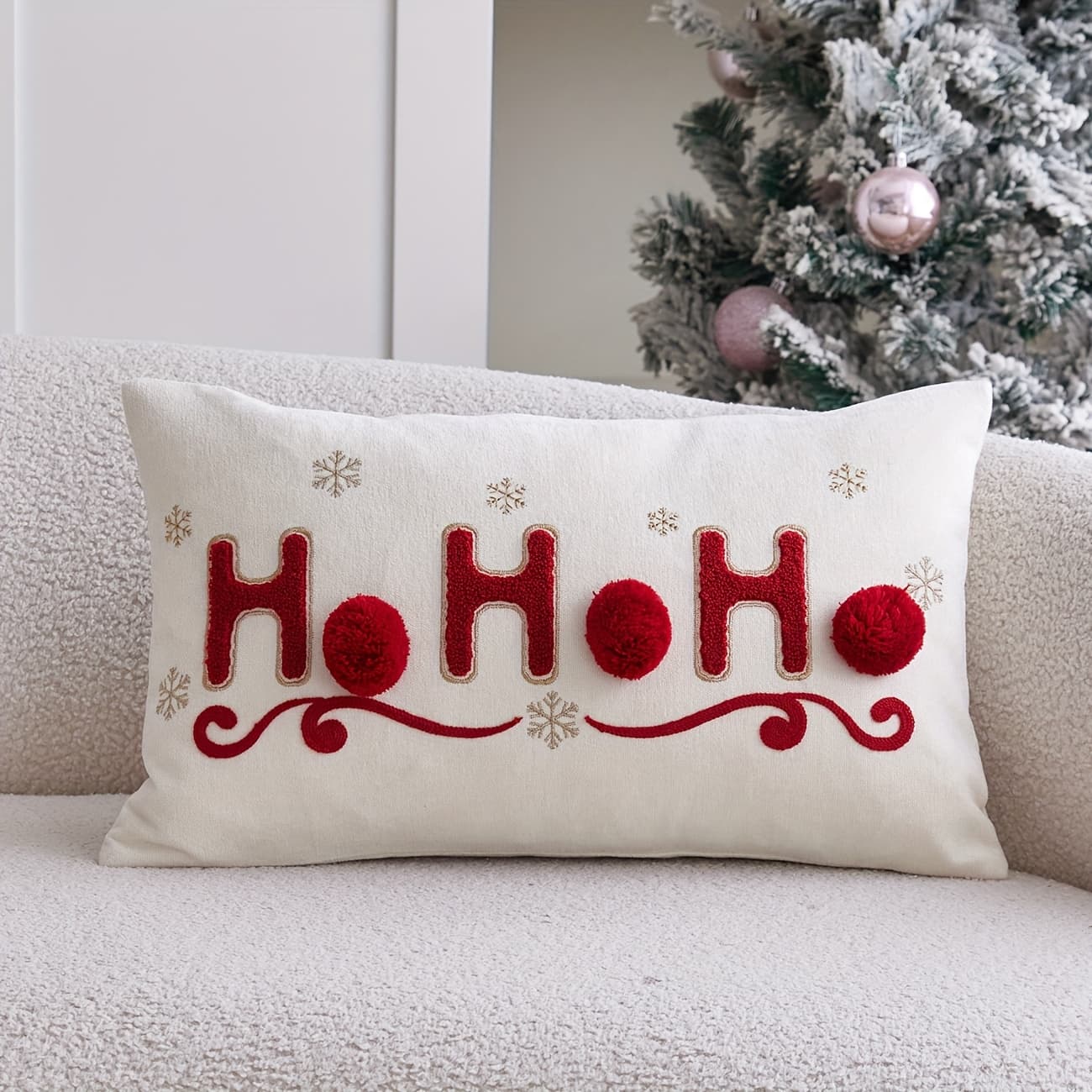 TEMU 1pc Terry Embroidery "" Christmas Pillowcase, Decorative Pillow Cover With 3 Hand-sewn Pom-poms, Christmas Sofa Decor Throw Pillow Cover, Ideal Holiday Gift, Insert Not Included