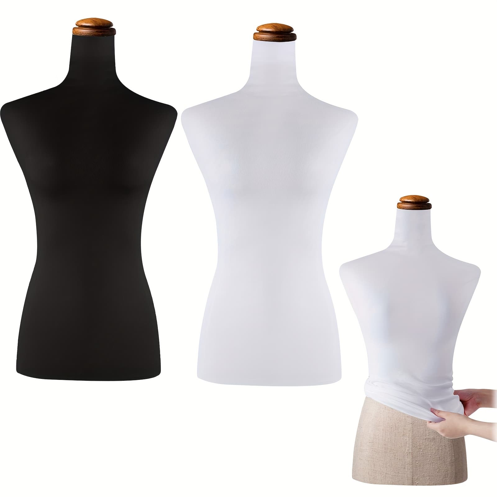 TEMU Set Of 2 Fabric Covers For Upper Body Mannequins, And Showcase Clothing For Retail Boutiques. In Black And White