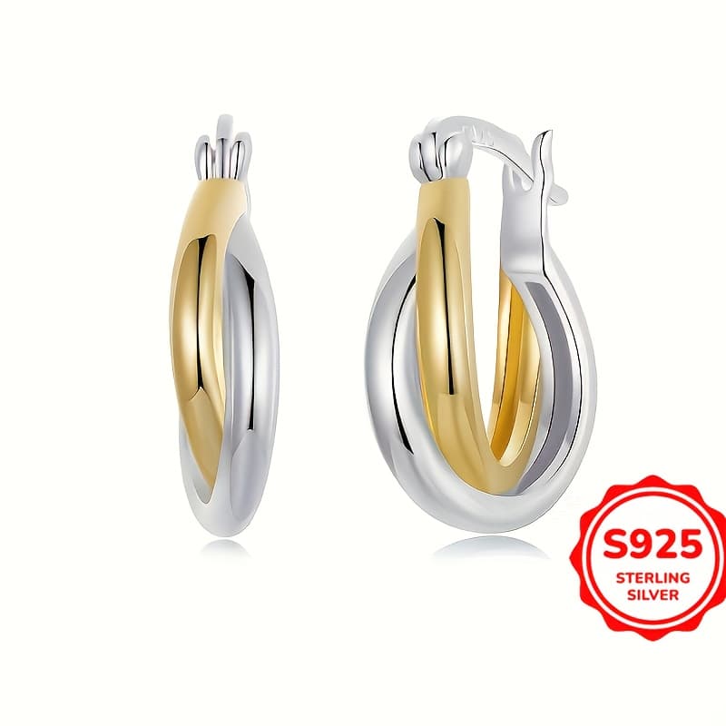 TEMU Stylish Double Hoop Earrings -hypoallergenic, Unique , Suitable For Women' Wear, Elegant And Versatile Jewelry For , Christmas, Birthday Gifts, Autumn/winter Christmas Styles Valentine's Day Gift