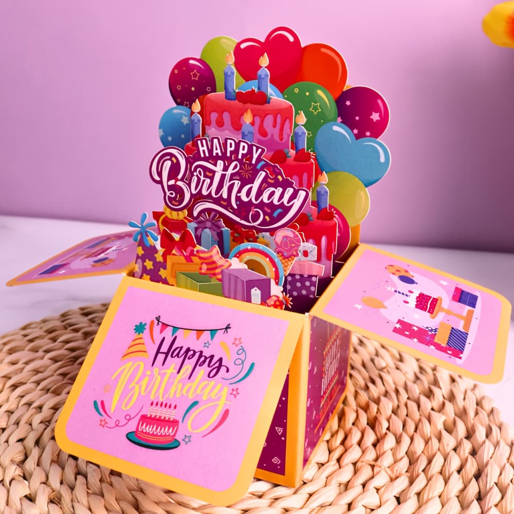 TEMU 1pc Happy Birthday Pop Up Greeting Card, Birthday Gift Birthday Party Invitation Card With Card Behind And , Party Supply For Halloween,christmas Event & Party Supplies