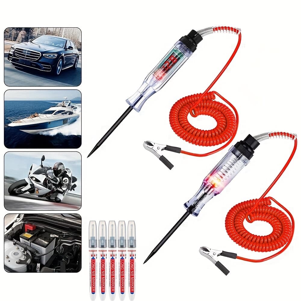 TEMU 2pcs 6-24v Voltage Circuit Tester Automotive Test Light Car Truck-give As A Present4 Marker Pens