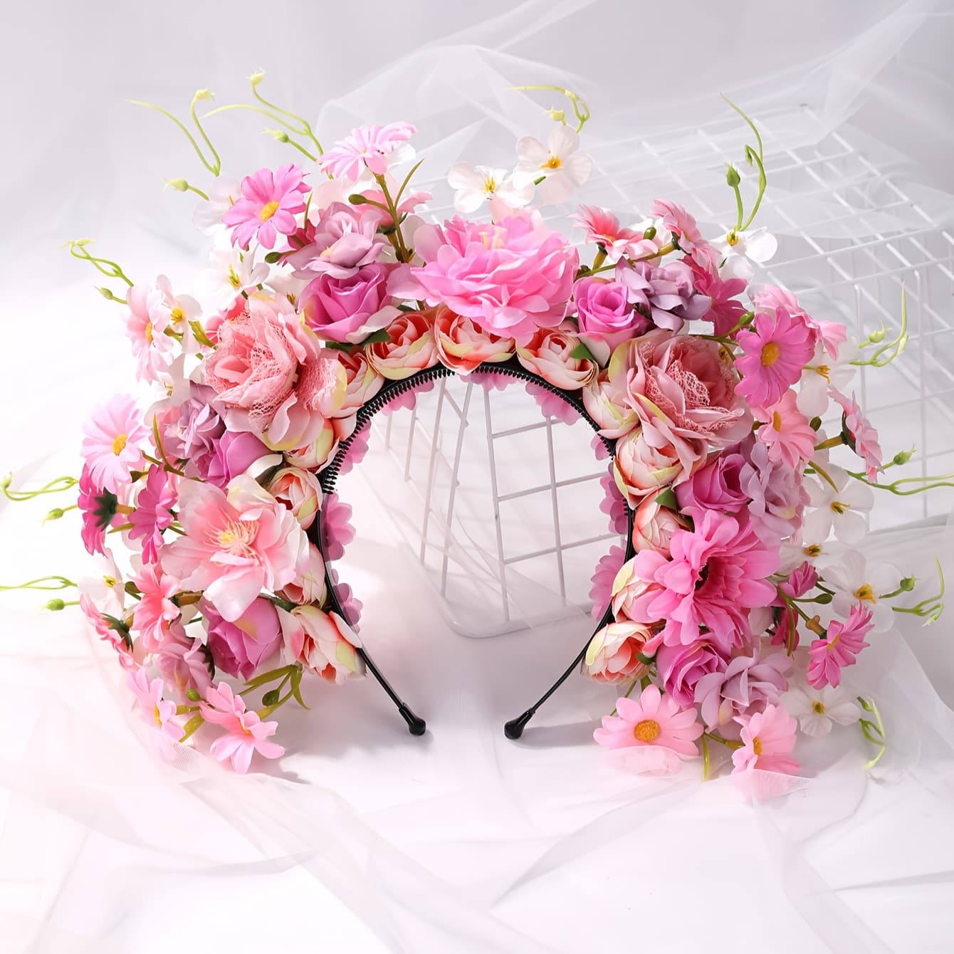 TEMU 1pc Bohemian Vintage Style Faux Flower Hair Stick Headband Handmade Flower Paste Hairband