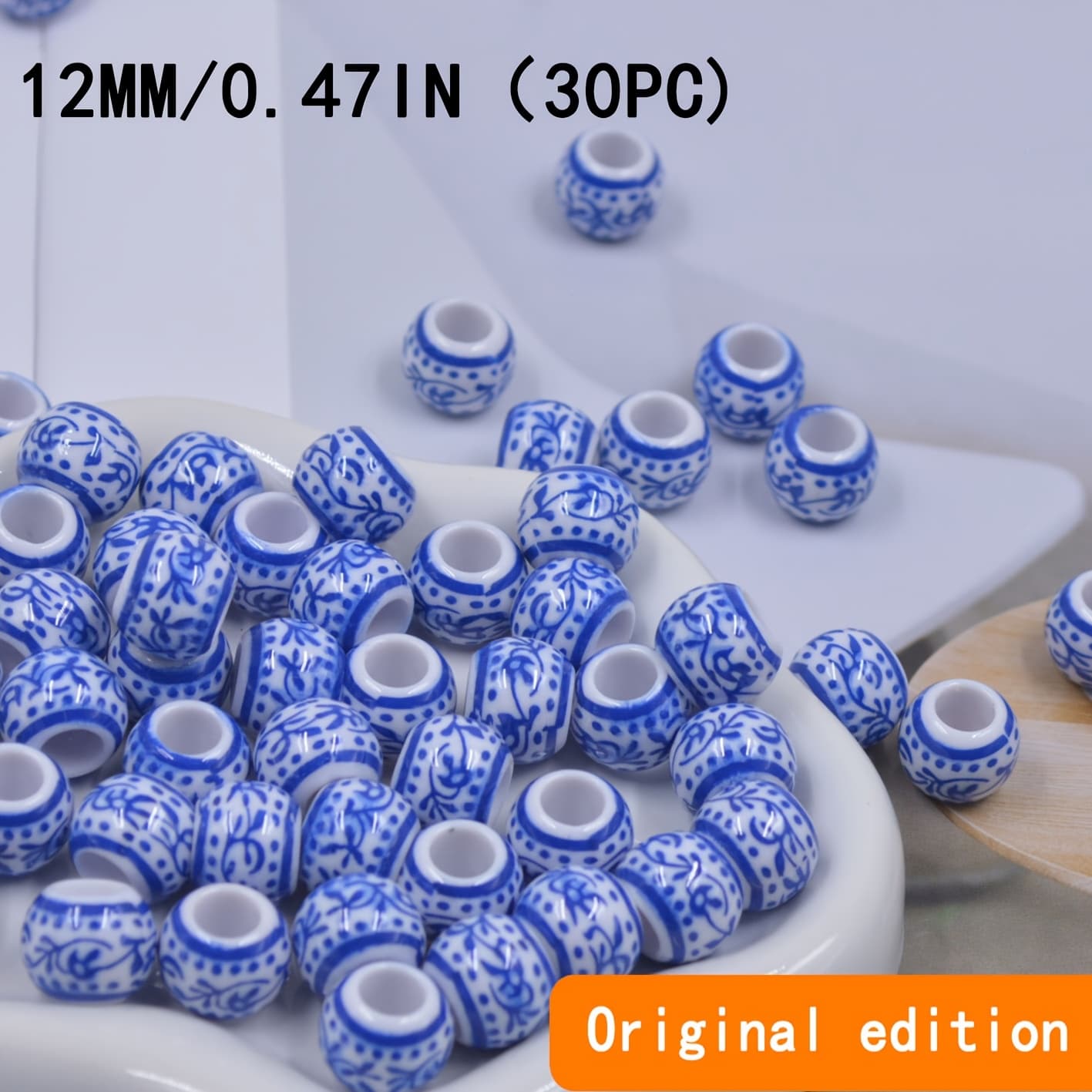 TEMU 30pcs 12mm Pan Da Blue And White Beads For Phone Straps, Bracelets, Necklaces, Sweater Chains, Making, Loose Round Acrylic Beads, Accessories For Clothing And Crafts