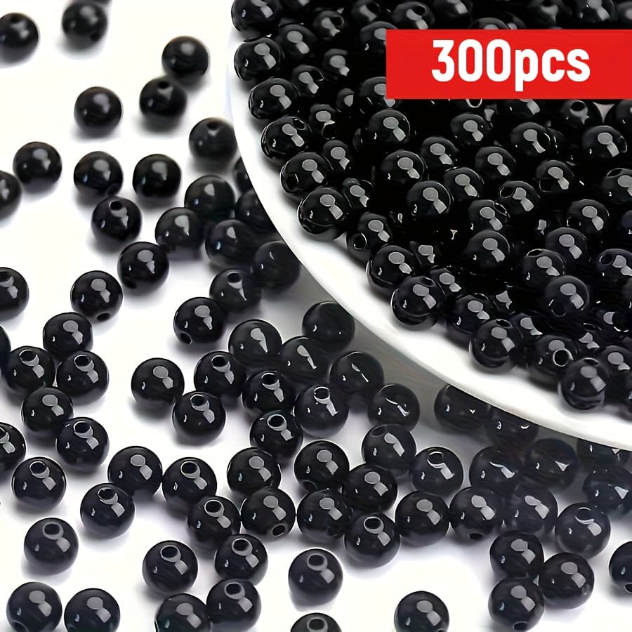 TEMU 300pcs 8mm Black Beads, For Jewelry Making Bracelet Necklace Keychain Additions Handmade Materials