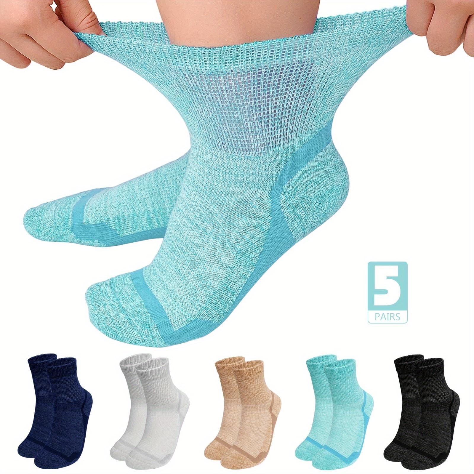 TEMU 5 Pairs Loose Top Wide Calf Socks For Men And Women, Non-binding Breathable Crew Socks
