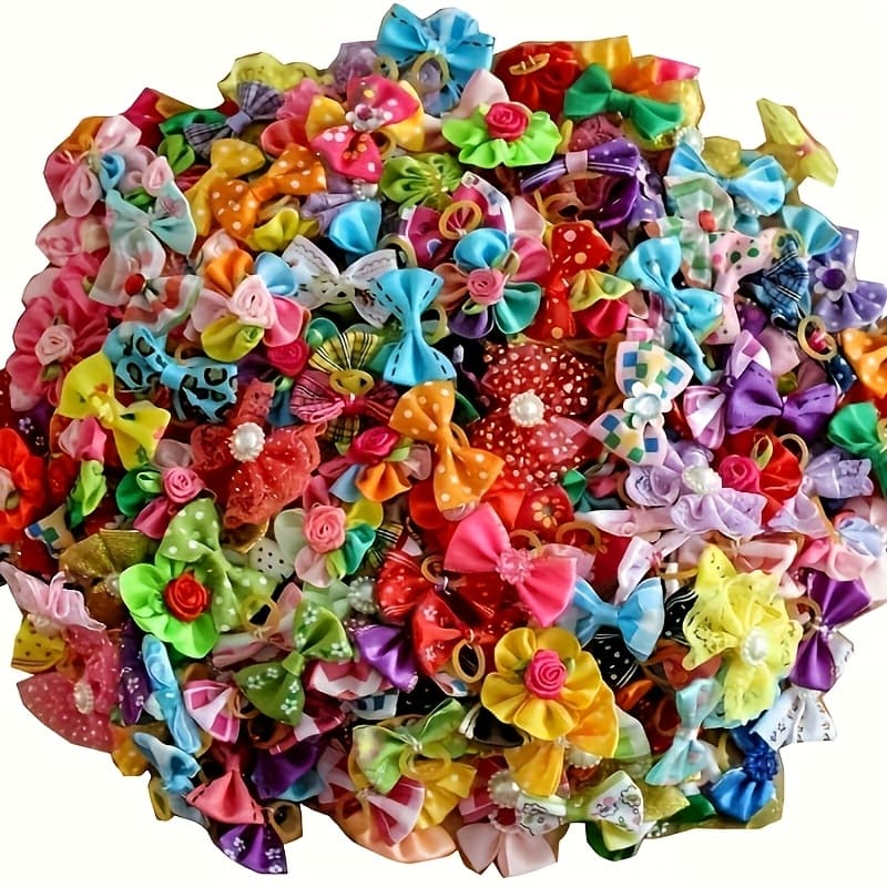 TEMU 50/pack Of Random Classic Pearl Additions, Small Graffiti Bow Head Flower, Macaron Color Small Graffiti Bow Head Flower Mixed Hair Additions