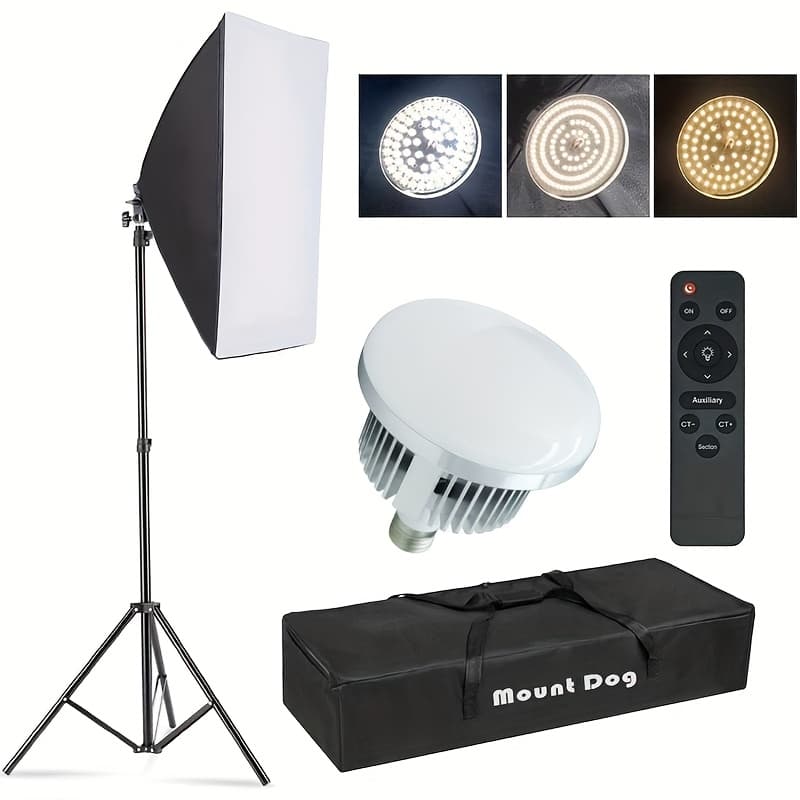 TEMU 1/2pcs Softbox Lighting Kit, 2x19.7"x27.5" Photography Continuous Lighting System With 2pcs 85w 5700k E27 Socket Led Bulbs And Remote For Portrait Product Fashion Photography
