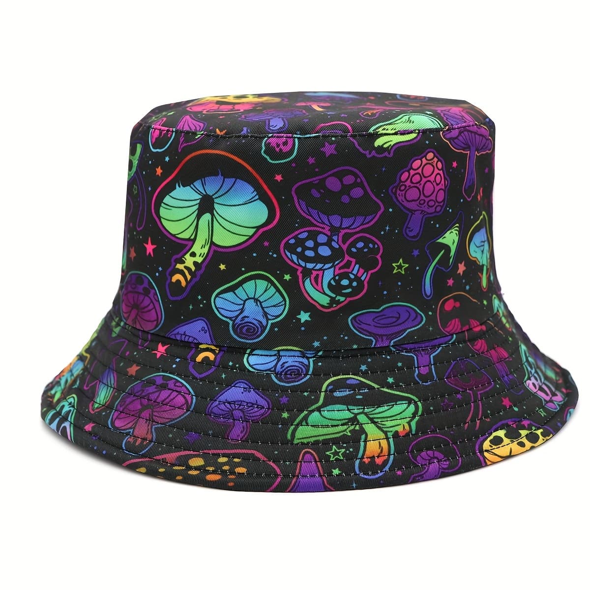 TEMU Unisex Vibrant Mushroom Print Basin Hat, Hip Hop Y2k Style, Two-sided Wearable Fisher Hat