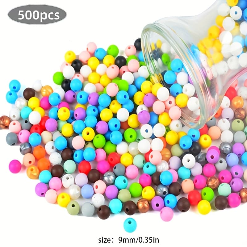 TEMU 500pcs 9mm Silicone Beads - Colors Mixing For Jewelry Making, Keychains, Bracelets & Necklaces