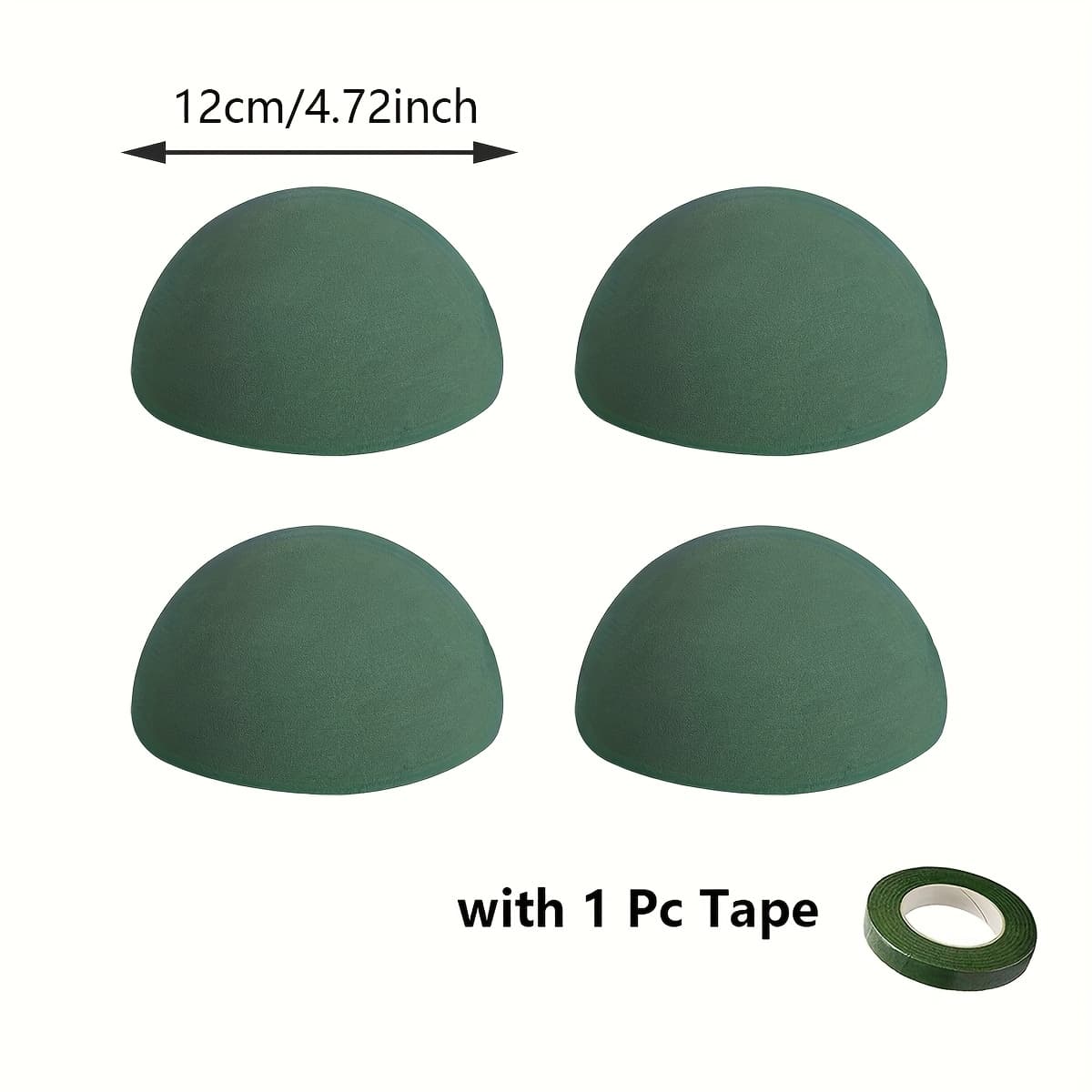 TEMU 4 Packs Green Floral Foam Half Ball With Tape Derable Round Craft Supplies For Fresh Artificial Plant Floral Arransynthetic Gemstoneent Wedding Garden Decorations
