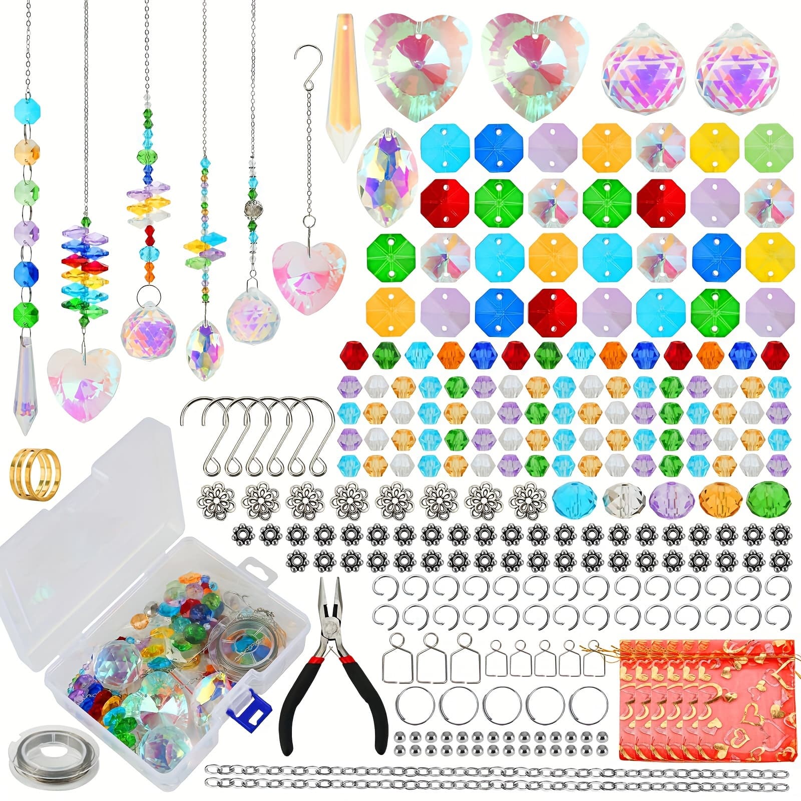 TEMU 460pcs Diy Suncatcher Making Kit, Catcher Crafts For Adults With Hook Chain Pendant, Window Hanging Prism, Indoor Outdoor Garden Christmas Wedding Party Decoration