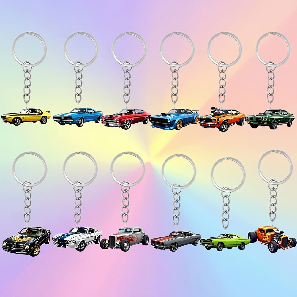 TEMU Gift For Her/him Set Of 12 Racing Car-themed Acrylic Keychains, Perfect For Women To Their Wallets Or Bags, Ideal As For Party Favors Or Gifts