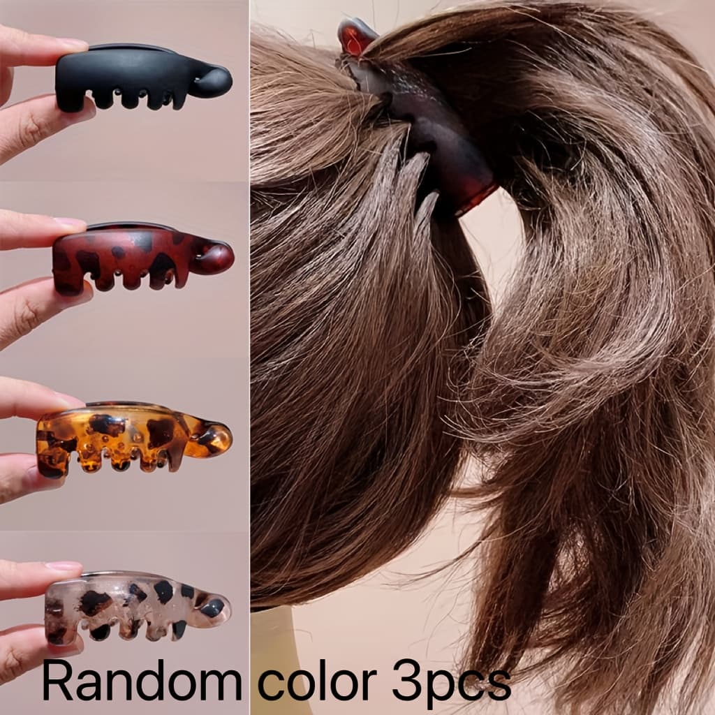 TEMU 3 Random Color Women' Non-slip Banana Hair Clips - Vintage Oval Leopard Print, Amber And Black, Suitable For Securing Ponytails, Buns, And Curly Hairstyles