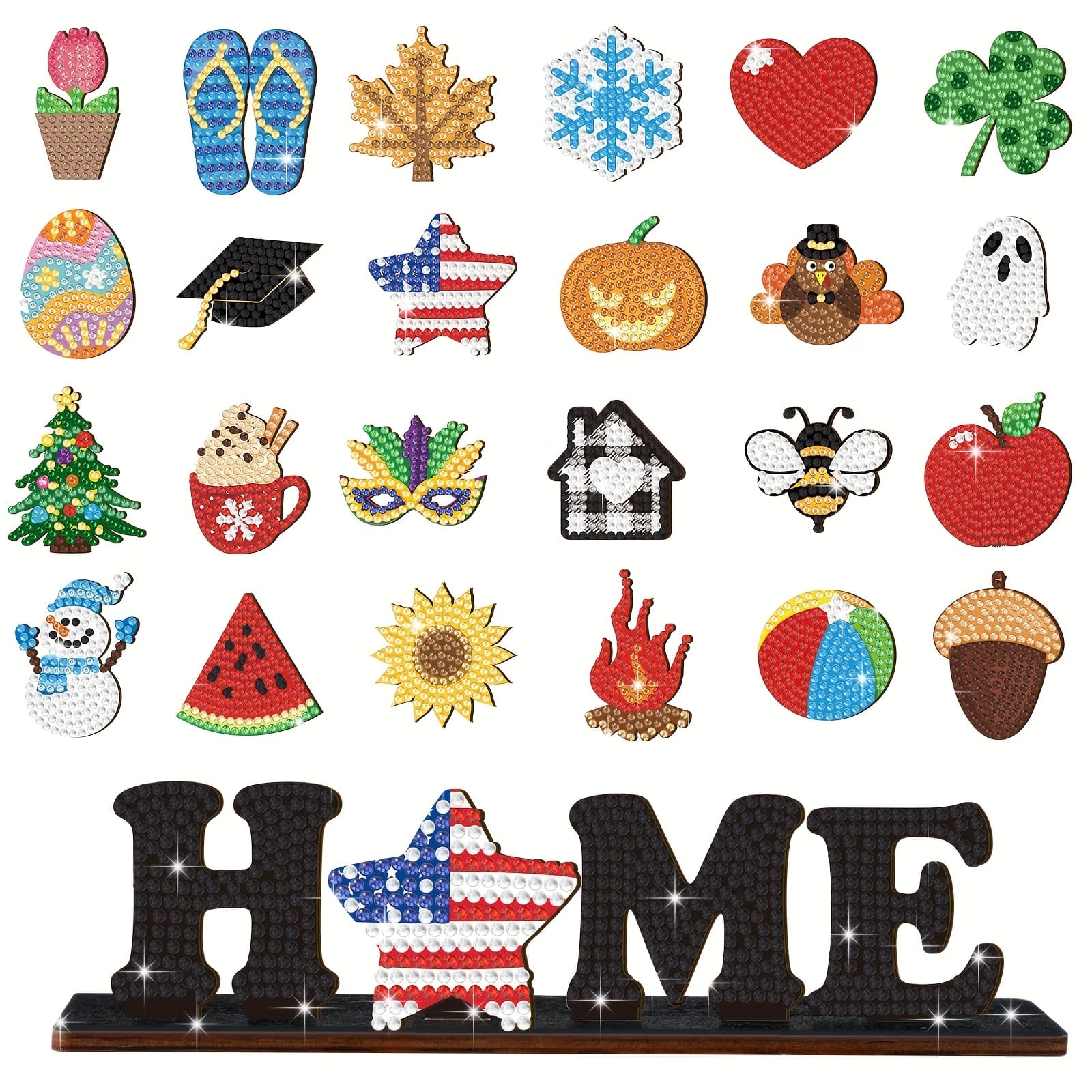 TEMU Interchangeable Home Table Signs With 20pcs Seasonal Icons Diamond Painting Interchangeable Home Letter Sign Table Centerpiece For All Detachable Home Decorative For Office