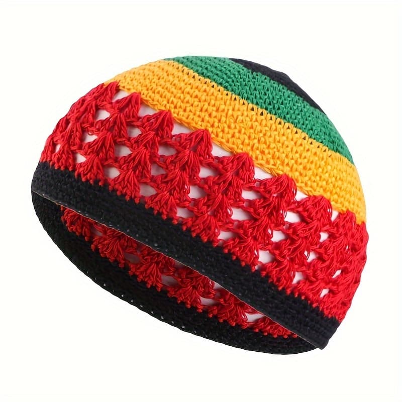 TEMU Women's Hand Crochet Wheat Hat Jamaican Reggae Beanie Pullover Hair