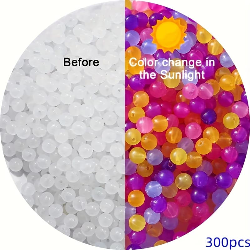 TEMU 300pcs 8mm Reactive Color-changing Acrylic Beads - Sunlight Sensitive Gradient Round Beads For Making, Bracelets, Necklaces & Crafts | Vacation Supplies With , Spacer Beads For Jewelry Making