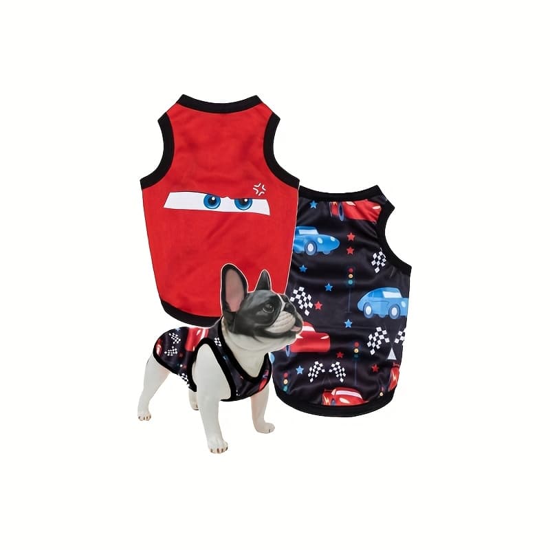 TEMU 2pcs Multicolor Car Print Anti-flea Anti-shedding Insulating Breathable Vest For Cats And Dogs Indoor Outdoor