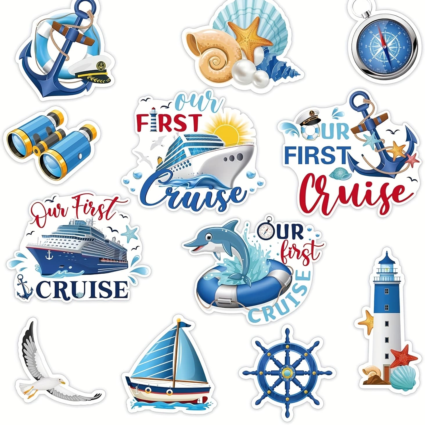 TEMU 12pcs Cruise Door Magnets - Nautical Ship Anchor Refrigerator Stickers, Carnival Cruise Party Decorations, Cabin Door/freezer Magnetic Stickers, Theme Home Ornaments
