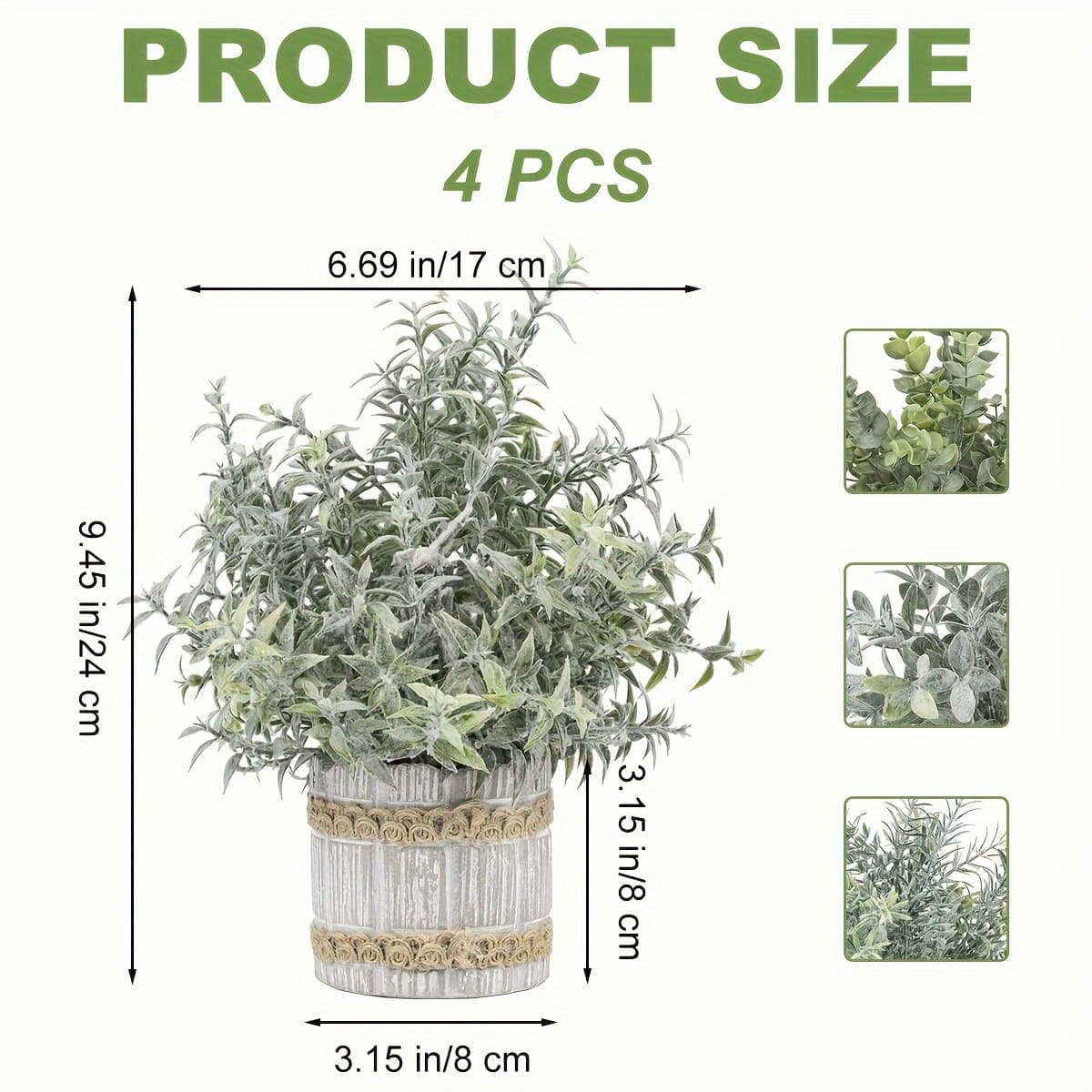 TEMU 4pcs Fake Plants Artificial Plants Indoor, Artificial Greenery Potted Plants Small Plant In Paper Pots, For Shelf Desk Home Farmhouse Room Bathroom Decor