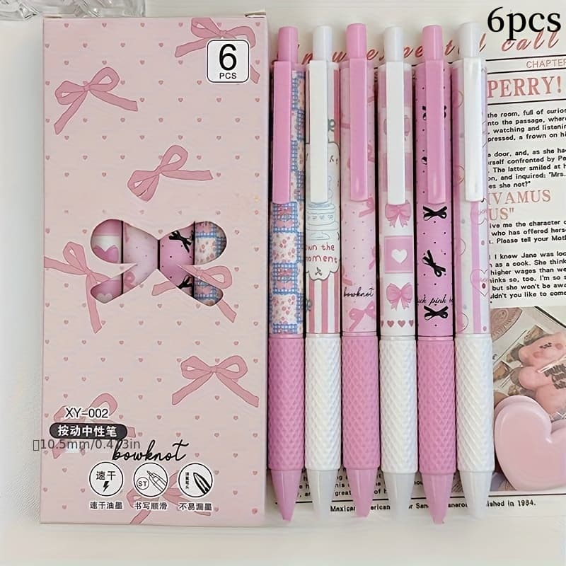 TEMU 6pcs Aesthetic Gel Pen Set, /bow/tulip Series, Comfortable Grip, Smooth Writing, School & Office Supplies, Back To