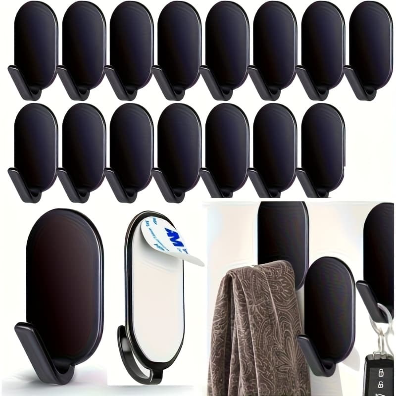TEMU 15pcs Heavy Duty Stainless Steel Wall Hooks - Black Adhesive Mount For Hats, Coats, Pictures, Backpacks & Tools - , Contemporary Style For Home, Kitchen, Garage, Utility Hooks