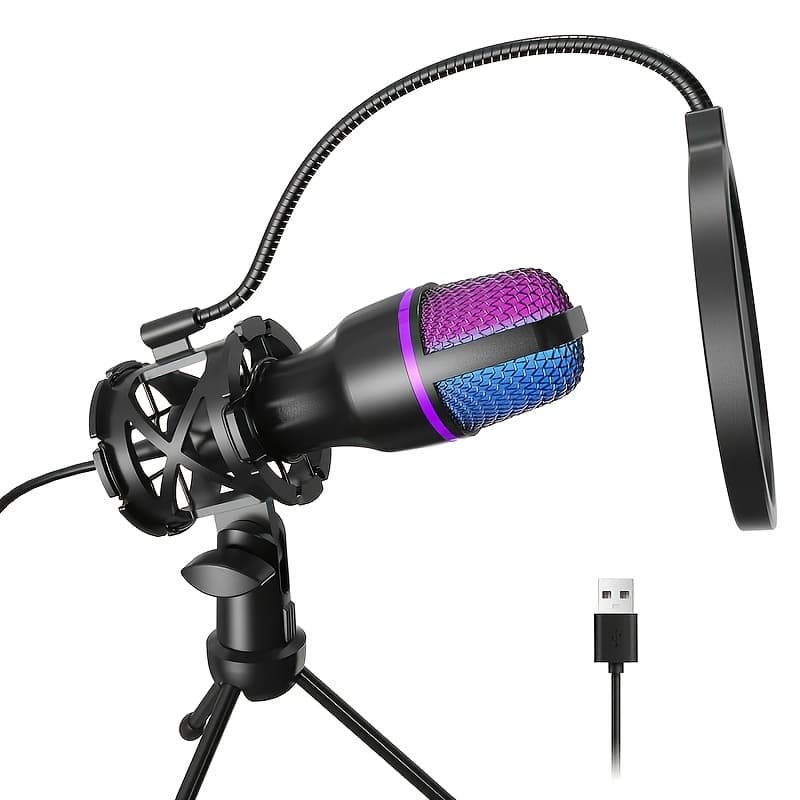 TEMU - Xlr Podcast Equipment Suitable For Studio Recording, Broadcasting, Karaoke, Gaming, Usb Interface Microphone For Beginners' Online Chats, Computer Microphone With Tripod